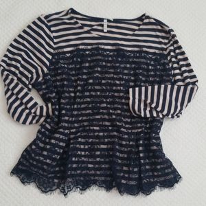 Elle peplum top cream navy stripes lace Size XXL